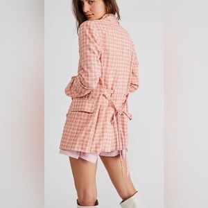 Free People Olivia Gingham Pink Blazer
